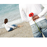   Frau, Mann, Liebe, überraschung, Strand, Blume