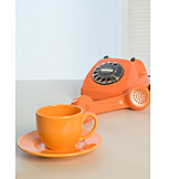   Telephone, Retro, Orange, Coffee cup
