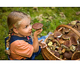   Girl, Collecting, Smelling, Mushroom season