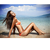   Young woman, Woman, Summer, Wellbeing, Sunbathing, Beach holiday, Summer vacation