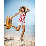   Young Woman, Woman, Enjoyment & Relaxation, Holiday & Travel, Summer, Vitality, Travel, Beach Holiday, Summer Vacation