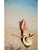   Junge frau, Sonnenbaden, Strandurlaub