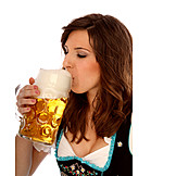   Young woman, Drinking, Beer, Stein