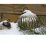   Snowy, Fir branch, Christmas ball, Winterly