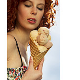   Woman, Summer, Ice, Ice Cream Wafer