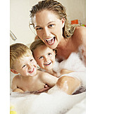   Mother, Bathing, Family, Bubble Bath