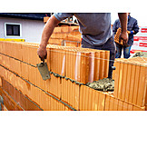   Building Construction, Construction Site, Brick Wall, Bricklayer
