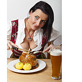   Woman, Eating & Drinking, Bavarian Cuisine, Eisbein