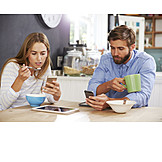   Couple, Mobile Communication, Breakfast, Internet Searches
