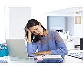   Junge Frau, Büro, Erschöpft, Stress & Belastung
