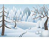   Winter landscape, Illustration, Snowing