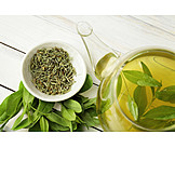   Green tea, Teapot, Tea leaves