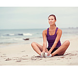   Woman, Sports & Fitness, Beach, Stretching