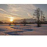   Twilight, Sunset, Winter, Winter landscape, Upper bavaria, Winter sun