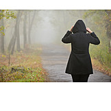   Frau, Herbst, Nebel, Spaziergang, Wetter