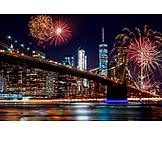   Firework Display, New York, Brooklyn Bridge