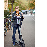   Woman, Smart Phone, Electric Scooter