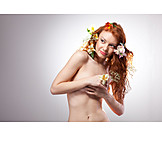   Naked, Redhead, Flower Arrangement