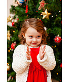   Girl, Christmas, Christmas Tree, Clapping
