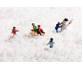   Snow, Playing, Children, Miniature