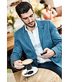   Mann, Trinken, Kaffee, Café, Schreiben, Smartphone