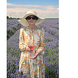   Woman, Summer, Wine, Lavender Field