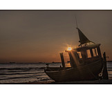   Sunset, Beach, Fishing Boat