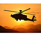   Sunset, Silhouette, Helicopter