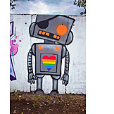  Heart, Graffiti, Robot