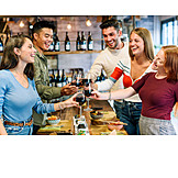   Happy, Wine, Restaurant, Friends, Toast, Cheers