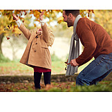   Vater, Herbst, Spaß, Tochter, Herbstblätter
