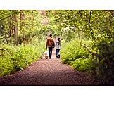   Couple, Forest, Walk, Dog