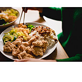   Asian Cuisine, Meal, Chopsticks, Fried Chicken