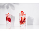   Water, Ice Cubes, Strawberry