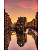   Sunset, Hamburg, Speicherstadt, Water Castle