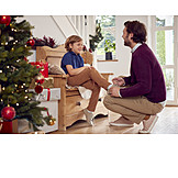   Father, Christmas, Shoes, Son, Tying