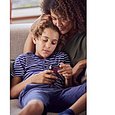   Mother, Together, Online, Son, Smart Phone