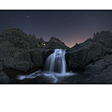   Waterfall, Loneliness, Mysterious, Night Sky