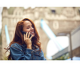   Young Woman, Smiling, On The Phone, Urban