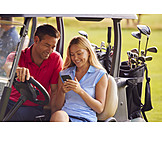   Couple, Reading, Sms, Golfing, Golf Cart