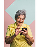   Modern, Online, Smartphone, Aktive Seniorin