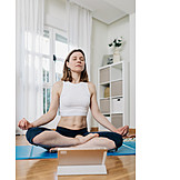   Young Woman, Home, Meditate, Yoga Class