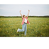   Young Woman, Meadow, Freedom, Vitality