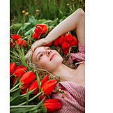   Young Woman, Flowers, Tulip, Romantic