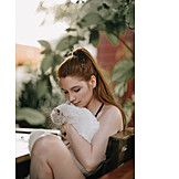   Young Woman, Pets, Cat, Cuddle