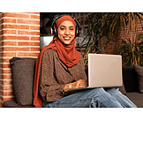   Home, Laptop, Muslim, Hijab