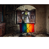   Humor & bizarre, Ironing, Rainbow flag, Astronaut