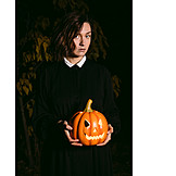   Young Woman, Spooky, Halloween, Pumpkin Lantern
