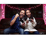   Couple, Fun, Gambling, Excitement, Ecstatic, Console