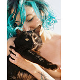   Young Woman, Black Cat, Canoodle